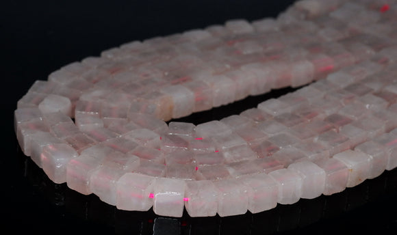 7MM Rose Quartz Gemstone Square Cube Loose Beads 7.5 inch Half Strand (90182200-A114)