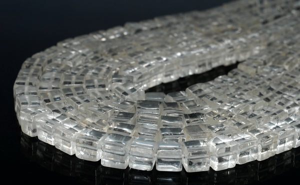 7-8MM Rock Quartz Glass Gemstone Square Cube Loose Beads 7.5 inch Half Strand (90182203-A115)