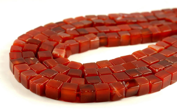 7-8MM Carnelian Agate Gemstone Square Cube Loose Beads 7.5 inch Half Strand (90182205-A115)