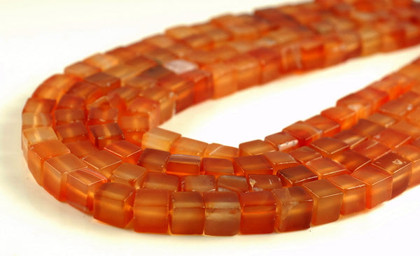 7-8MM Carnelian Agate Gemstone Square Cube Loose Beads 7.5 inch Half Strand (90182206-A115)