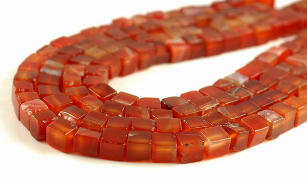 7-8MM Carnelian Agate Gemstone Square Cube Loose Beads 7.5 inch Half Strand (90182208-A115)