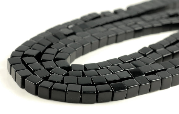 8MM Black Agate Gemstone Square Cube Loose Beads 7.5 inch Half Strand (90182210-A115)