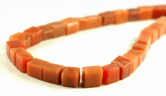 9-12MM Orange Aventurine Gemstone Square Cube Loose Beads 7.5 inch Half Strand (90182213-A115)