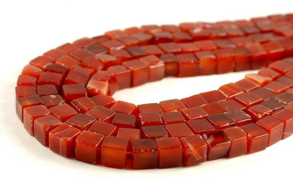 10MM Carnelian Agate Gemstone Square Cube Loose Beads 7.5 inch Half Strand (90182214-A115)