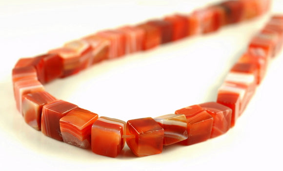 10MM Carnelian Agate Gemstone Square Cube Loose Beads 7.5 inch Half Strand (90182219-A115)