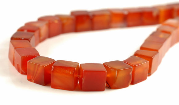 11-12MM Carnelian Agate Gemstone Square Cube Loose Beads 7.5 inch Half Strand (90182221-A115)