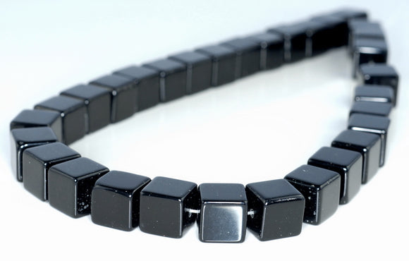 12MM Black Agate Gemstone Square Cube Loose Beads 7.5 inch Half Strand (90182223-A116)