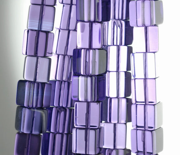 12MM Purple Glass Gemstone Square Cube Loose Beads 7.5 inch Half Strand (90182224-A116)