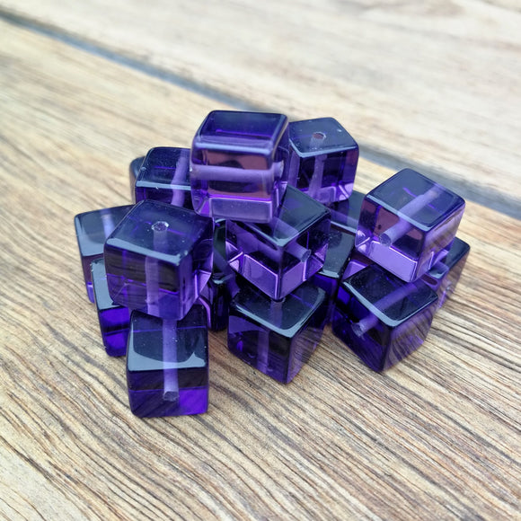 10MM Purple Glass Gemstone Square Cube Loose Beads 7.5 inch Half Strand (90182326-A116)