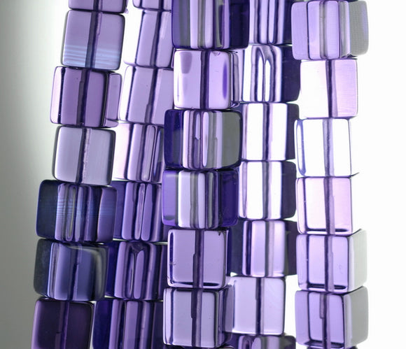 10MM Purple Glass Gemstone Square Cube Loose Beads 15 inch Full Strand (90182327-A116)