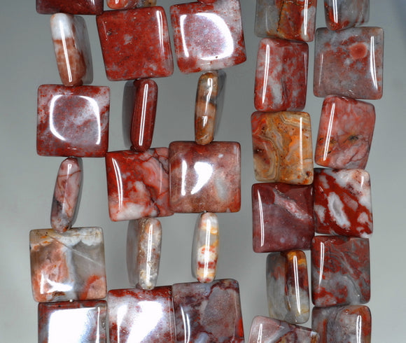 14MM Red Mexican Lace Agate Gemstone Square Loose Beads 15 inch Full Strand (90182330-A118)