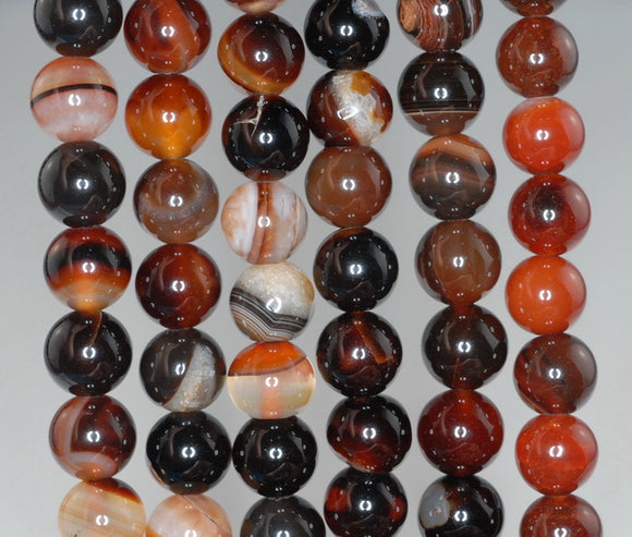 10MM Brown Red Agate Gemstone Round Loose Beads 7.5 inch Half Strand (90182421-A118)