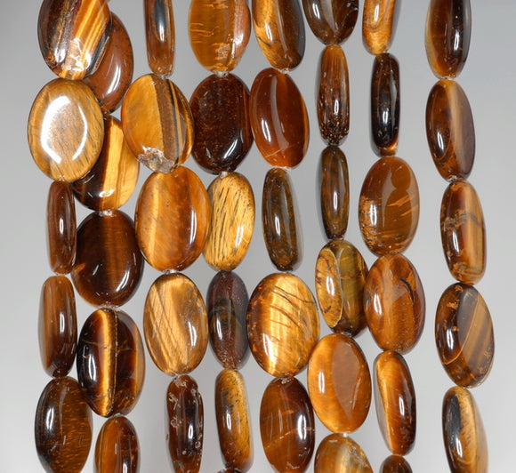 14x10MM Yellow Tiger Eye Gemstone Oval Loose Beads 7.5 inch Half Strand (90182369-A119)