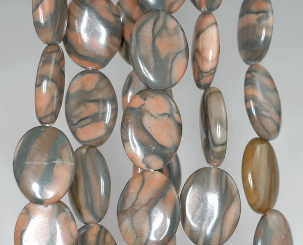 30x20MM Ribbon Jasper Gemstone Oval Loose Beads 7 inch Half Strand (90182353-A120)