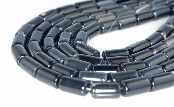 12x6MM Black Agate Gemstone Round Tube Loose Beads 15.5 inch Full Strand (90182354-A120)