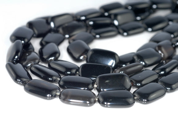 17x11MM Black Agate Gemstone Rectangle Loose Beads 7.5 inch Half Strand (90182417-A120)