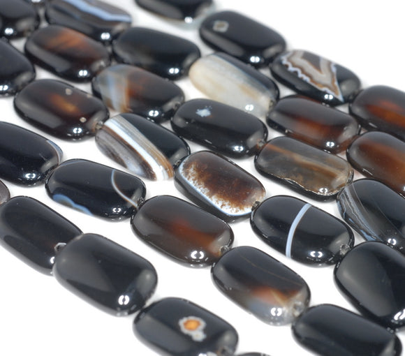 17x11MM Black Agate Gemstone Rectangle Loose Beads 7.5 inch Half Strand (90182358-A120)