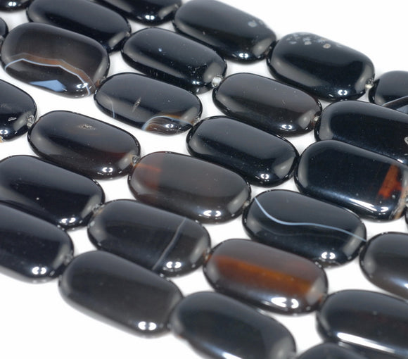 23x15MM Black Agate Gemstone Rectangle Cusion Loose Beads 7 inch Half Strand (90182361-A118)