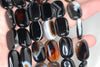 23x14MM Black Agate Gemstone Rectangle Cusion Loose Beads 7 inch Half Strand (90182362-A118)