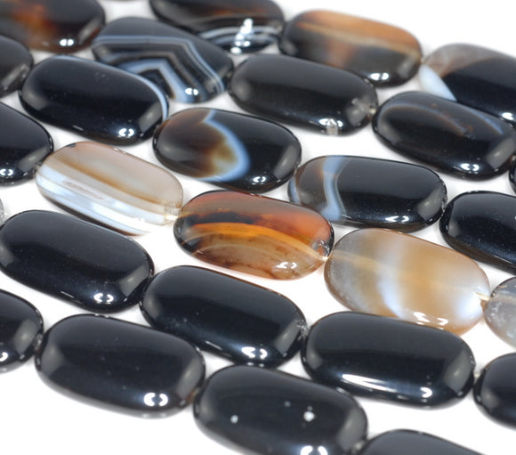 23x14MM Black Agate Gemstone Rectangle Cusion Loose Beads 7 inch Half Strand (90182362-A118)