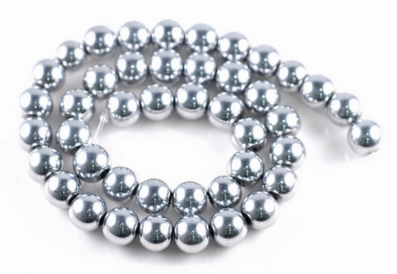 10MM Silver Hematite Gemstone Round Loose Beads 15.5 inch Full Strand (90182544-A135)