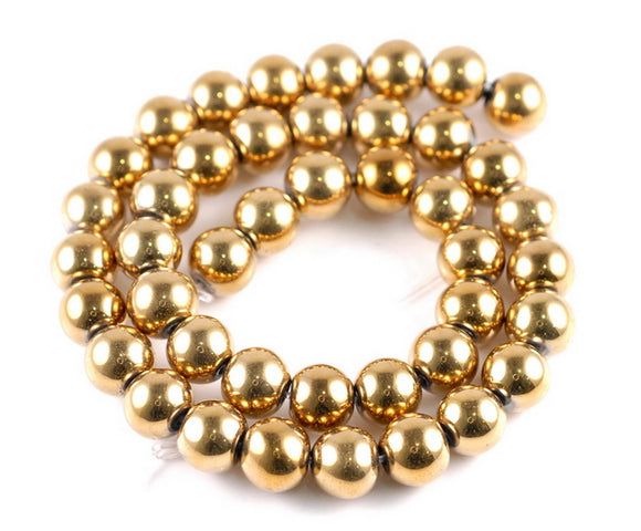 12MM Gold Hematite Gemstone Round Loose Beads 7.5 inch Half Strand (90182618-A135)