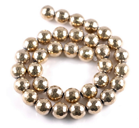 11MM 18K Gold Hematite Gemstone Faceted Round Loose Beads 15.5 inch Full Strand (90182598-A136)