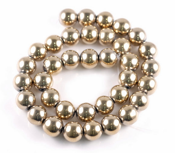 12MM 18K Gold Hematite Gemstone Round Loose Beads 15.5 inch Full Strand (90182605-A136)