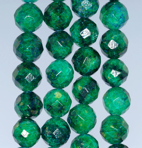 14MM Chrysocolla Gemstone Faceted Round Loose Beads 7.5 inch Half Strand (90182722-A137)