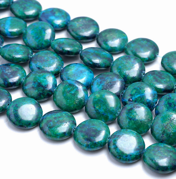 14MM Chrysocolla Gemstone Flat Round Loose Beads 7.5 inch Half Strand (90183000-A141)