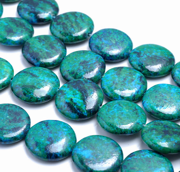 20MM Chrysocolla Gemstone Flat Round Loose Beads 7.5 inch Half Strand (90183002-A141)