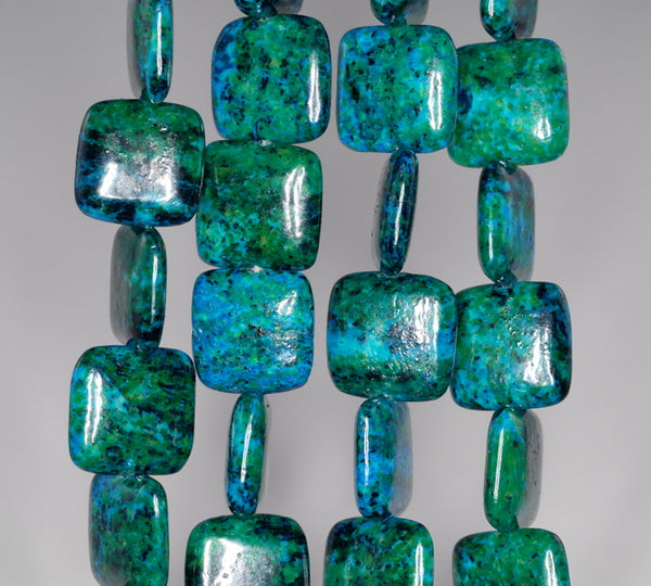 15MM Chrysocolla Gemstone Square Loose Beads 7.5 inch Half Strand (90182949-A141)