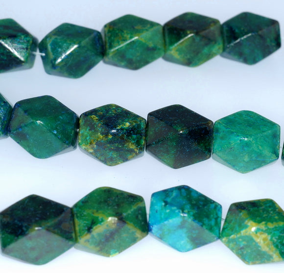 18x13MM Chrysocolla Gemstone Faceted Drum Cube Loose Beads 7.5 inch Half Strand (90182656-A138)