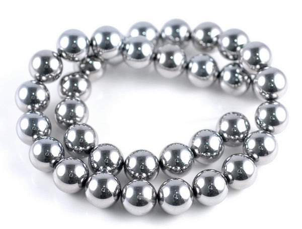 12MM Silver Hematite Gemstone Round Loose Beads 15.5 inch Full Strand (90182693-A136)