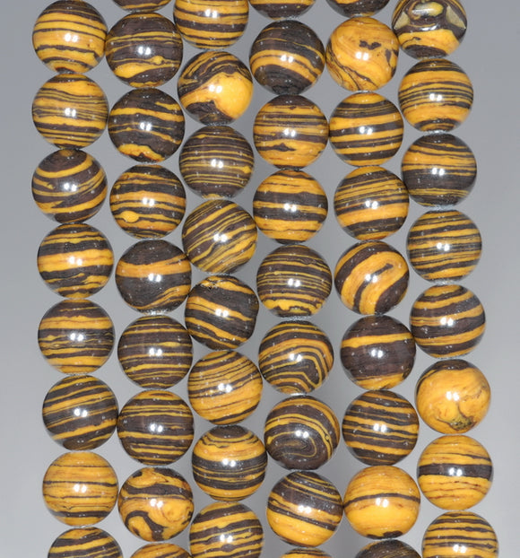 8MM Yellow Brown Matrix Turquoise Gemstone Round Loose Beads 15.5 inch Full Strand (90183166-A142)