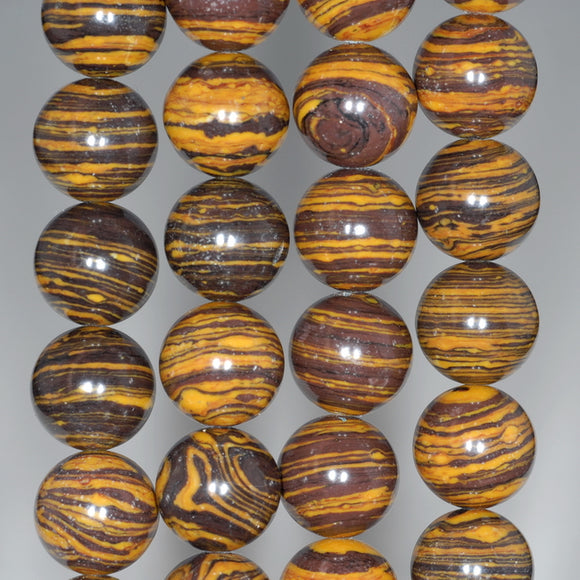 14MM Yellow Brown Matrix Turquoise Gemstone Round Loose Beads 15.5 inch Full Strand (90183170-A146)