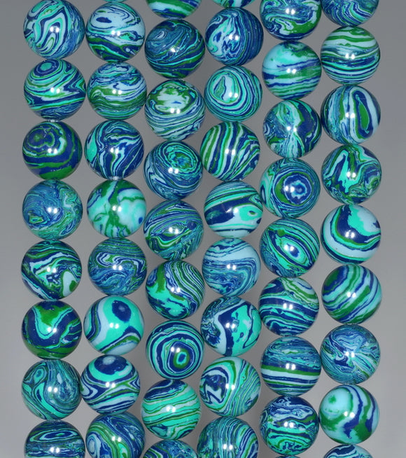 8MM Blue Green Matrix Turquoise Gemstone Round Loose Beads 15 inch Full Strand (90183181-A146)