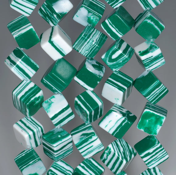 8MM Green White Matrix Turquoise Gemstone Square Cube Diagonal Loose Beads 7 inch Half Strand (90183188-A146)