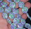 16MM Purple Green Matrix Turquoise Gemstone Flat Round Circle Loose Beads 7.5 inch Half Strand (90183264-A150)