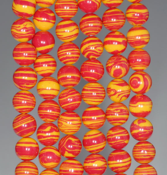 8MM Red Yellow Matrix Turquoise Gemstone Round Loose Beads 7.5 inch Half Strand (90183268-A150)