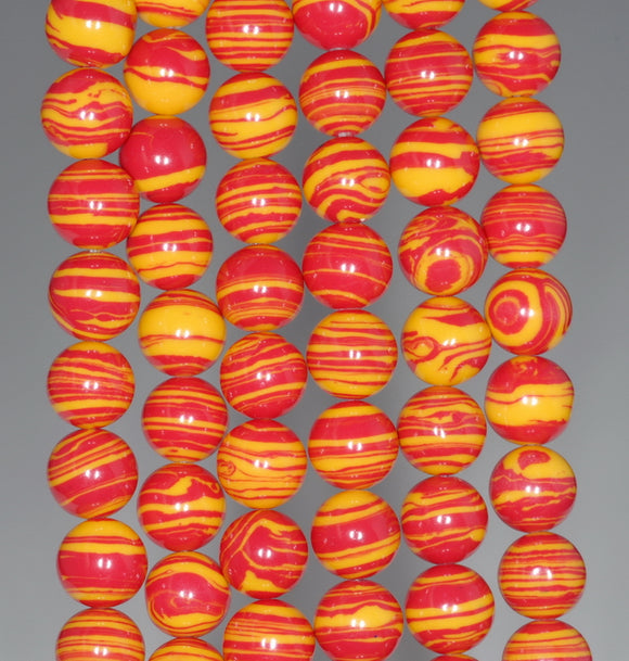 8MM Red Yellow Matrix Turquoise Gemstone Round Loose Beads 15 inch Full Strand (90183267-A150)