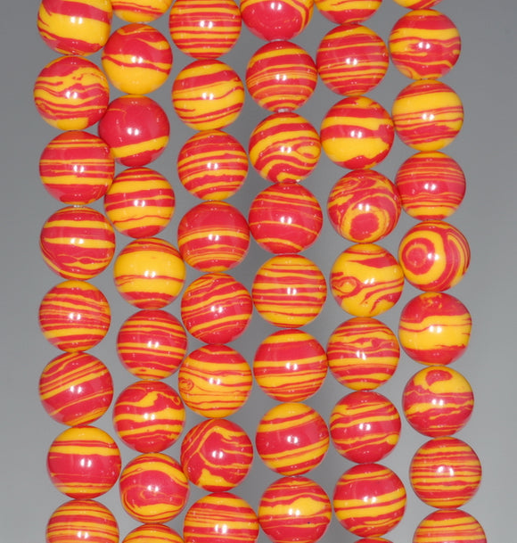 12MM Red Yellow Matrix Turquoise Gemstone Round Loose Beads 15.5 inch Full Strand (90183271-A150)