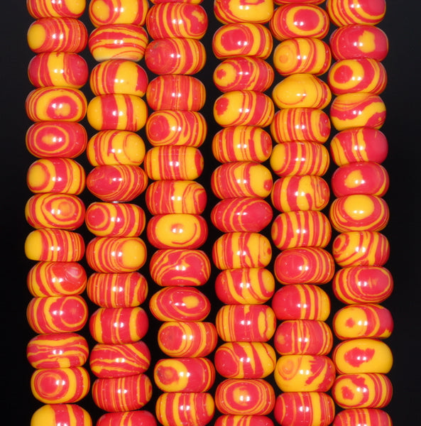 8x5MM Red Yellow Matrix Turquoise Gemstone Rondelle Loose Beads 7.5 inch Half Strand (90183277-A151)