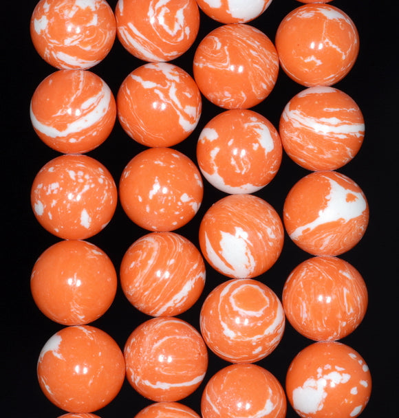 10MM Orange White Matrix Turquoise Gemstone Round Loose Beads 7.5 inch Half Strand (90183282-A151)