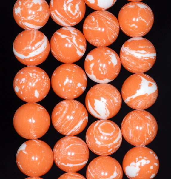 12MM Orange White Matrix Turquoise Gemstone Round Loose Beads 7.5 inch Half Strand (90183284-A151)