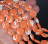 14MM Orange White Matrix Turquoise Gemstone Flat Round Circle Loose Beads 7.5 inch Half Strand (90183289-A151)