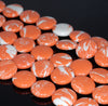 14MM Orange White Matrix Turquoise Gemstone Flat Round Circle Loose Beads 7.5 inch Half Strand (90183289-A151)