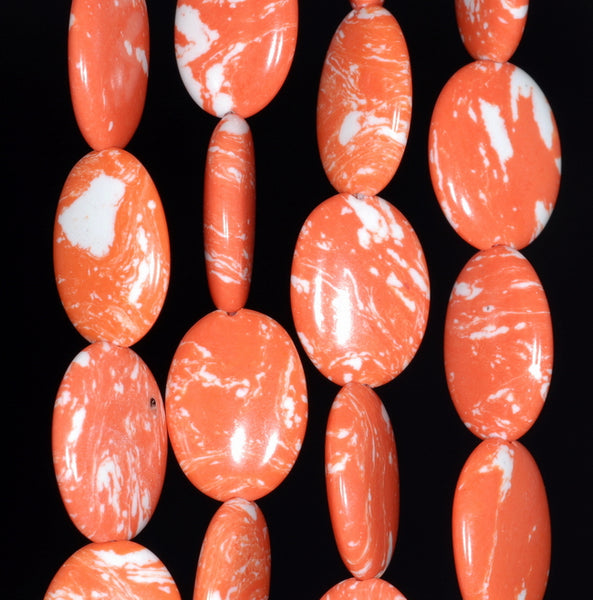 18x13MM Orange White Matrix Turquoise Gemstone Oval Loose Beads 7.5 inch Half Strand (90183291-A151)