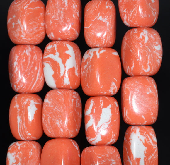 18x13MM Orange White Matrix Turquoise Gemstone Rectangle Cube Loose Beads 7 inch Half Strand (90183293-A152)