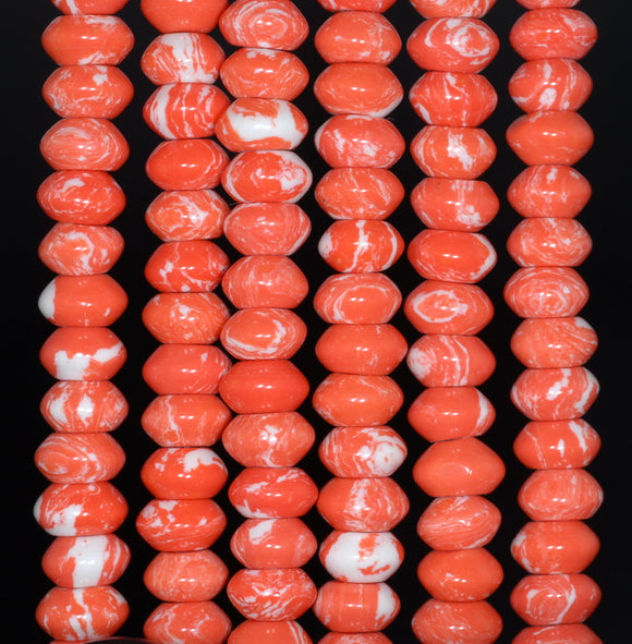 8x5MM Orange White Matrix Turquoise Gemstone Rondelle Loose Beads 7.5 inch Half Strand (90183295-A152)